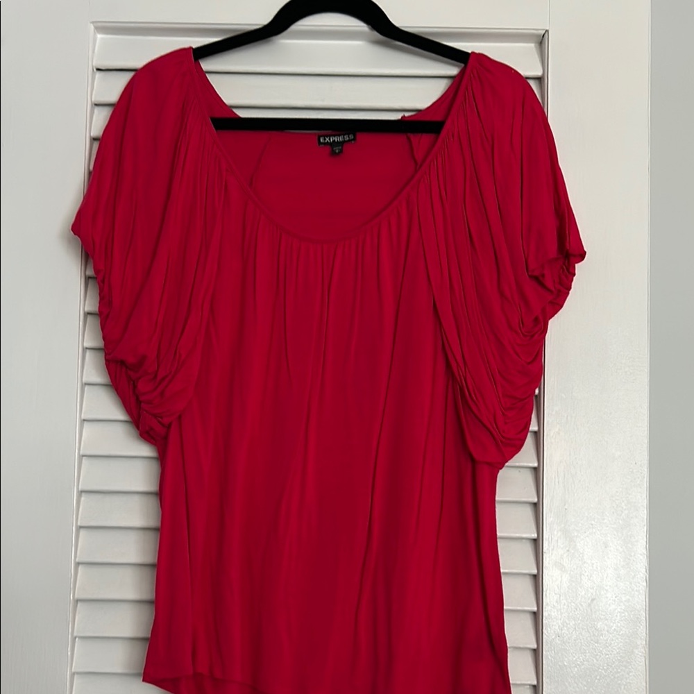 Express Dark Pink Ruched Flutter Sleeve Top